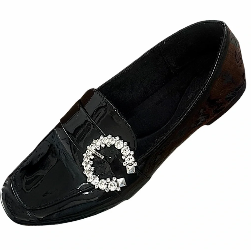 Top Moda Women’s Black Patent Crystal-Embellished Women's Loafers Size 7.5